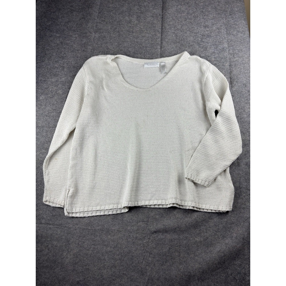 Elizabeth by Liz Claiborne Women's 3X White Sweater Boho Coastal‎ Lagenlook SEE